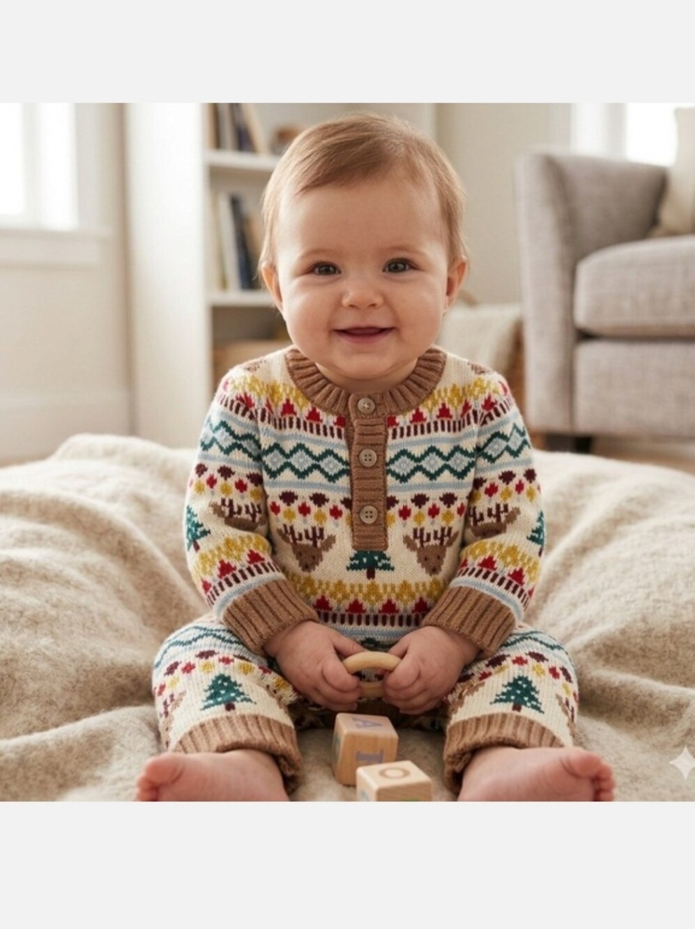 NWOT - 12-18M Old Navy Multicolor Baby Reindeer Knit Sweater Romper